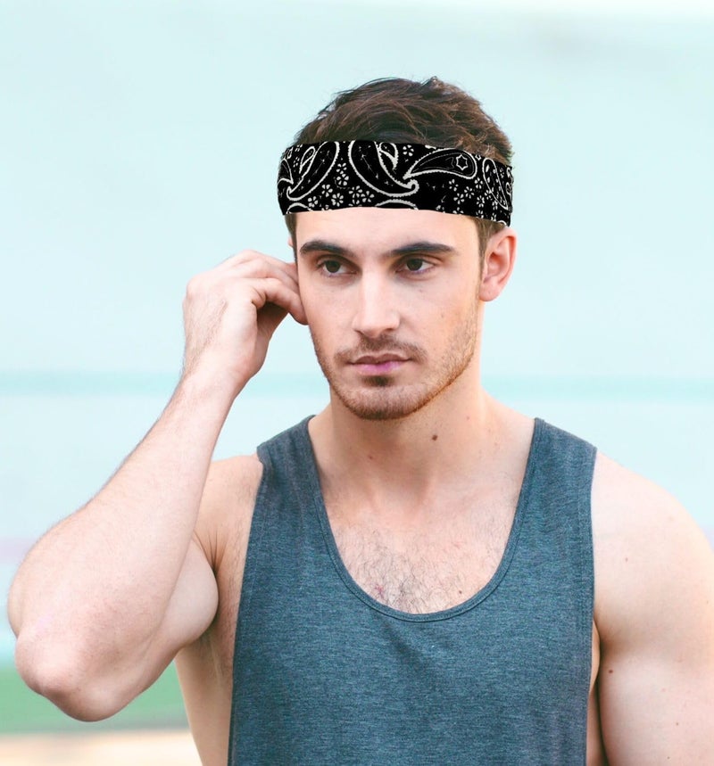 MD Style Tie Bandana Headband for Men and Women Hair Accessorries Paisley and Solid Color Sweat Band for Sports Workout Hairband - Image 2